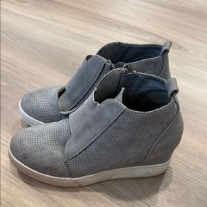 Perforated Gray Wedge Sneaker Booties